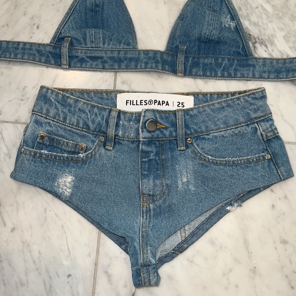 Filles A Papa denim micro shorts set jeans 25 XS - Picture 3 of 6